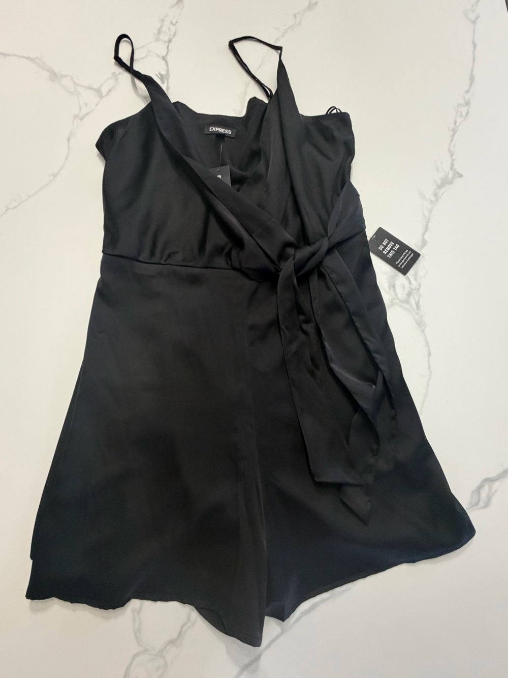 Nwt Express Black Satin Wrap Romper Dress with Tie Waist L